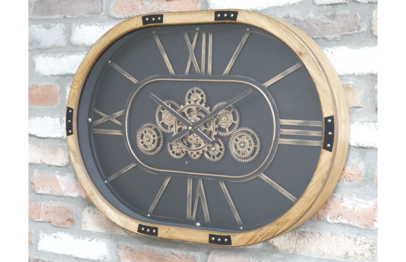 wooden oval moving cogs clock £99