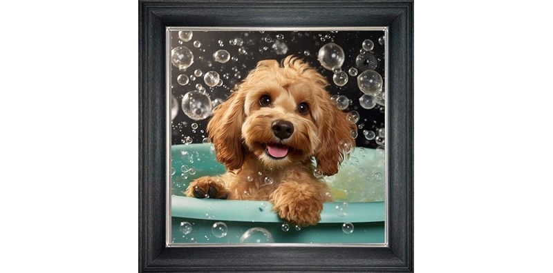 cockapoo in bubble bath framed wall art £49