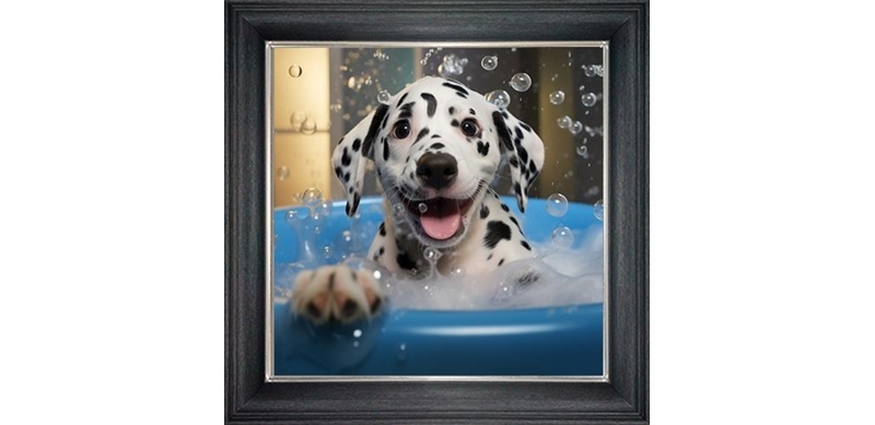 dalmatian in bubble bath framed wall art £49