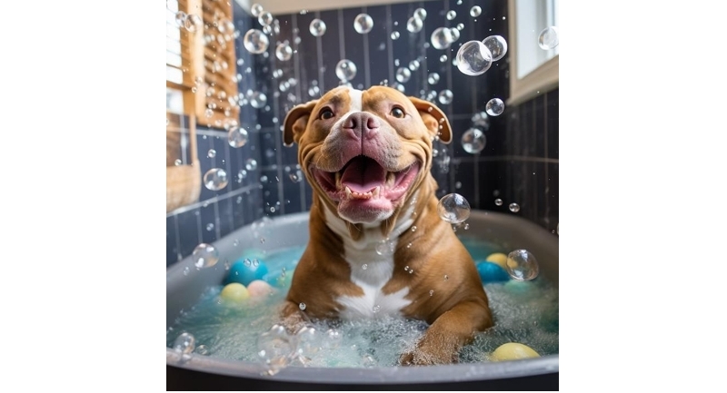 bull terrier in bubble bath £49