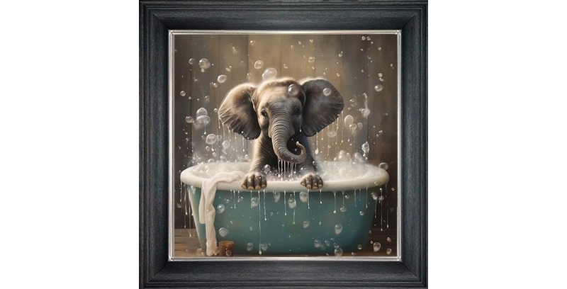 elephant in bubble bath framed wall art £49