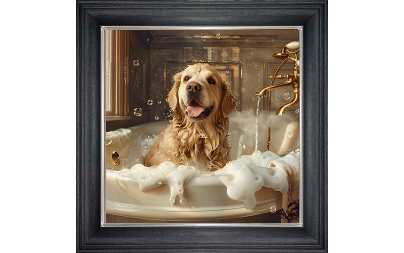 golden lab bubble bath framed wall art £49