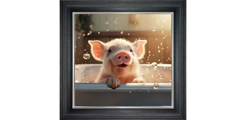 pig in bubble bath framed wall art £49