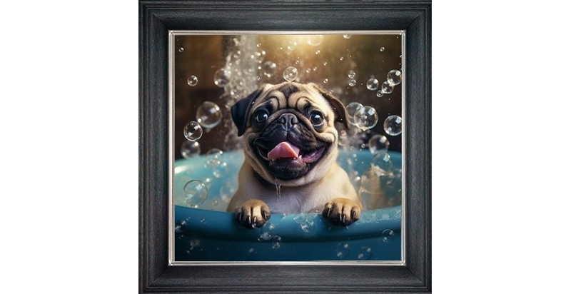 pug in bubble bath framed wall art £49