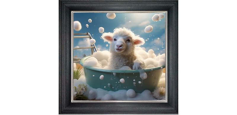 sheep in bubble bath framed wall art £49