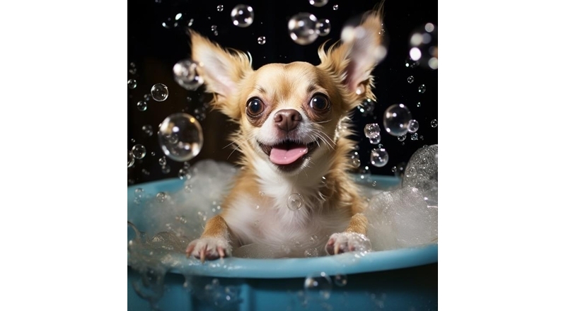 chihuahua in bubble bath framed wall art £49