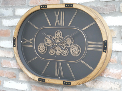 wooden oval moving cogs clock £99