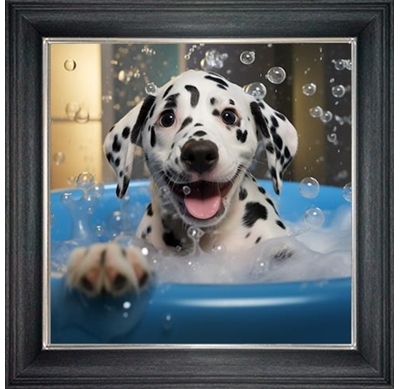 dalmatian in bubble bath framed wall art £49