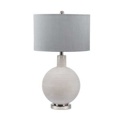 white table lamp with grey linen shade £119