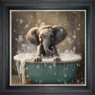 elephant in bubble bath framed wall art £49