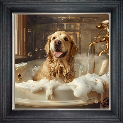 golden lab bubble bath framed wall art £49