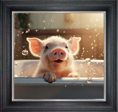 pig in bubble bath framed wall art £49