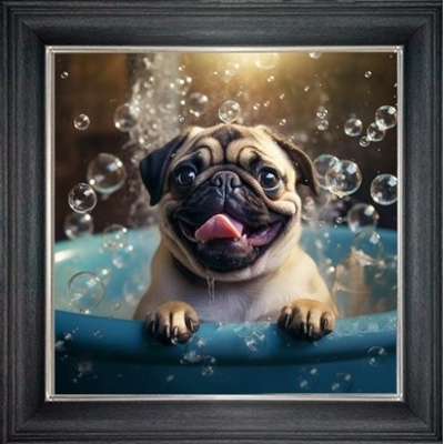 pug in bubble bath framed wall art £49