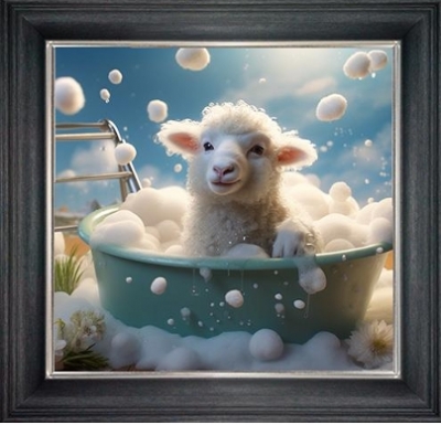 sheep in bubble bath framed wall art £49