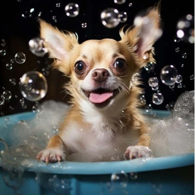 chihuahua in bubble bath framed wall art £49